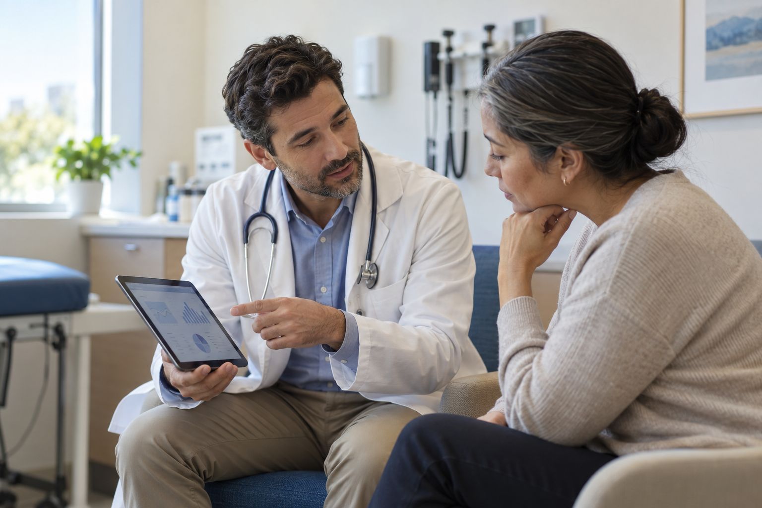 A physician reviewing results with a patient